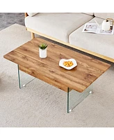Multifunctional Lift Top Coffee Table with Glass Legs and Wood Grain Sticker, Perfect for Modern Home and Office