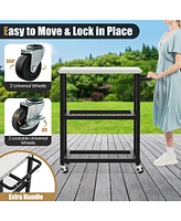 Outdoor Grill Cart with 29''W x 20''D Stainless Steel Top, Storage Shelf, Outdoor Cooking Food Prep Table with Wheels, Movable Pizza Oven Stand Servin