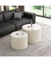 Stylish and Minimalist Nesting Coffee Table Set with Honeycomb Design, Modern Round Coffee Table, Drum Circle Coffee Table for Living Room, Bedroom, B