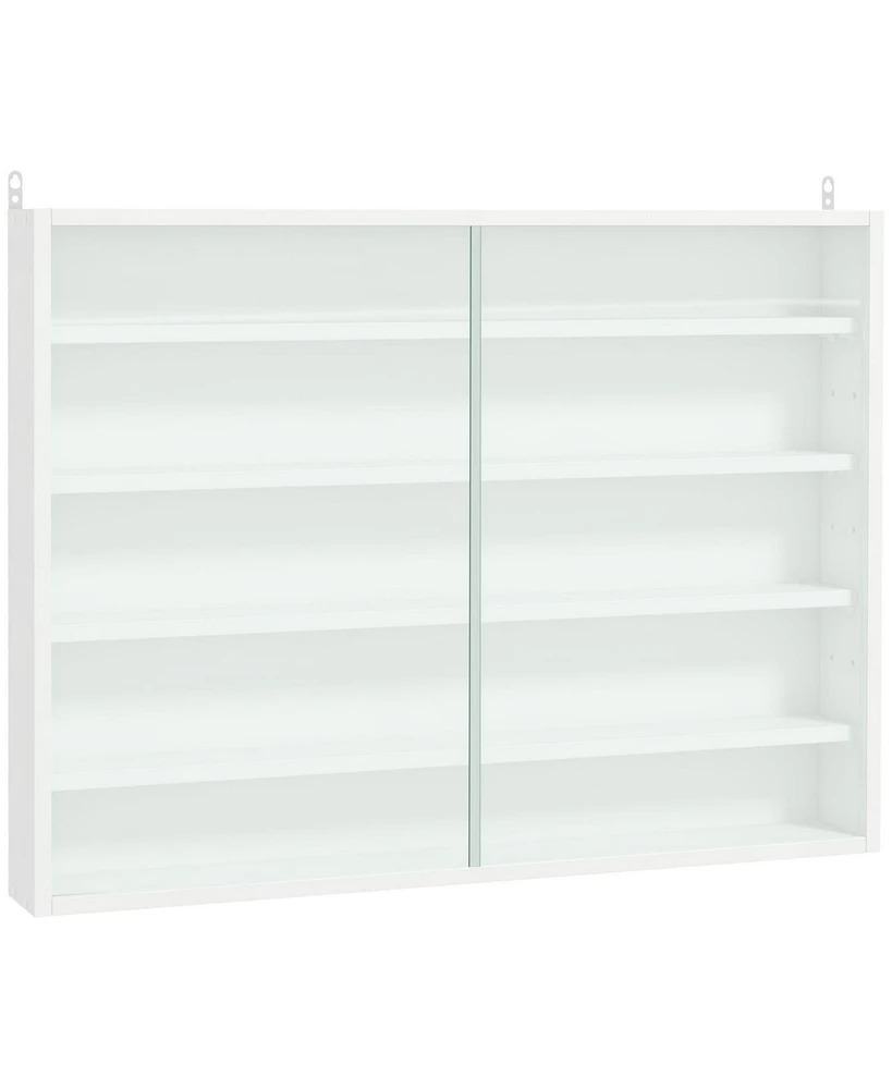 5-Tier Display Cabinet, Glass Display Case with 2 Doors and Adjustable Shelves, Wall-Mounted, White