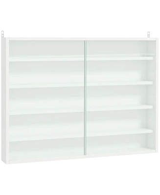 5-Tier Display Cabinet, Glass Display Case with 2 Doors and Adjustable Shelves, Wall-Mounted, White