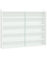 5-Tier Display Cabinet, Glass Display Case with 2 Doors and Adjustable Shelves, Wall-Mounted, White