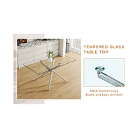 Glass Dining Table Set with 6 Pu Chairs