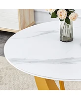 Snow Mountain White Round Dining Set - 47" with 4 White Chairs