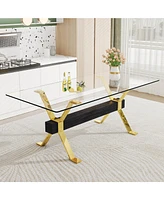 Glass Dining Set: Table & 8 Black/Gold Chairs