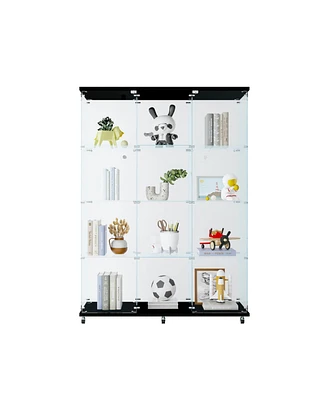 3 Door Glass Cabinet Glass Display Cabinet with 4 Shelves, Black