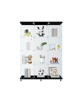 3 Door Glass Cabinet Glass Display Cabinet with 4 Shelves, Black