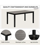 6-Piece Light Grey & Black Dining Set with Bench