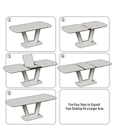 Expandable White Dining Table, U-Legs, Home/Office