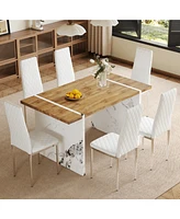 55" Dining Table & 6 White Chairs - Minimalist Style