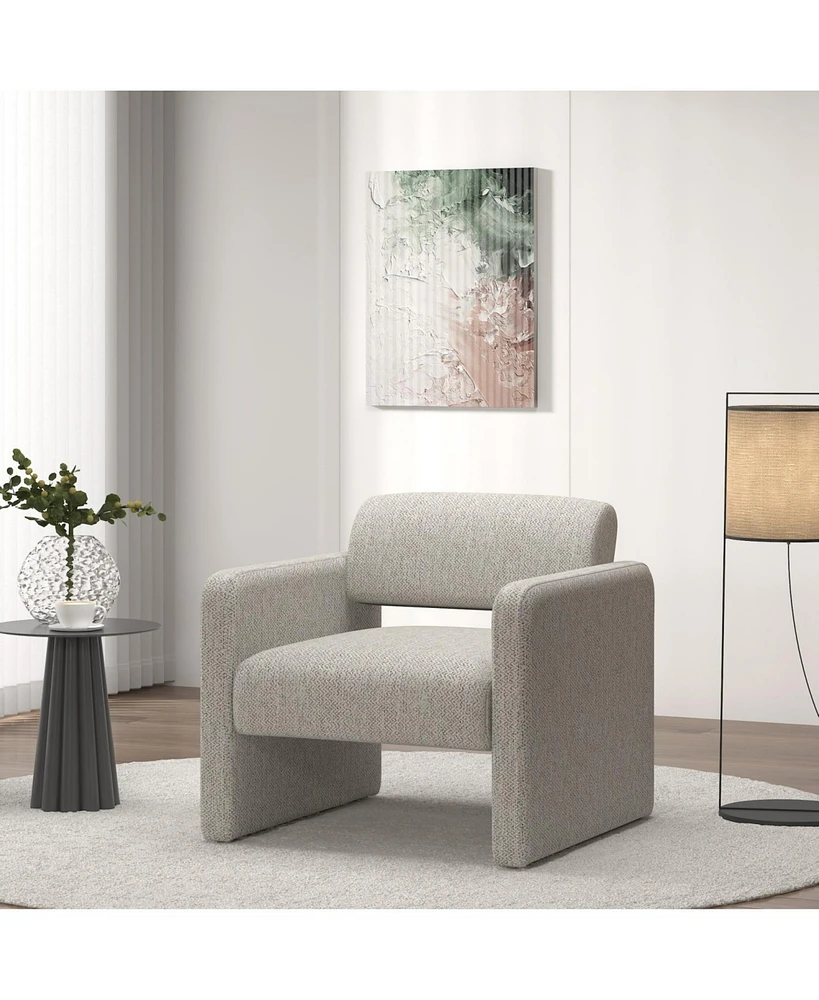 Beige stripe single sofa chair, upholstered comfortable chair with armrests, for dining room/bedroom/living room/reception