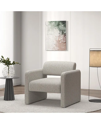 Beige stripe single sofa chair, upholstered comfortable chair with armrests, for dining room/bedroom/living room/reception