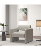 Beige stripe single sofa chair, upholstered comfortable chair with armrests, for dining room/bedroom/living room/reception