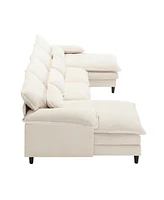 U Shaped Modular Sectional Sofa Couch, corner sofa with 4pcs waist pillows, Chaise Lounge, terrycloth fabric sofa,Upholstered 4 Seater Couch for Livin