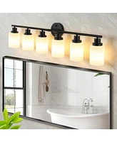6-Light Vanity Mirror Light with Frosted Glass & Black Frame