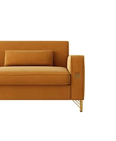 Gold Accented Velvet Sofa - 3-Seat Couch for Living Room and Office