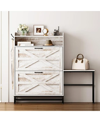 Shoe Cabinet, Entry Home Shoe Cabinet, Entrance Balcony Storage Cabinet, Large Capacity Shoe Rack, White