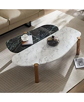 Faux Marble Coffee Tables Accent Tea Tables with Gold Metal Foot for Living Room Home Office