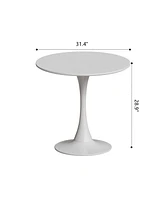 Modern Round Dining Table with Metal Base, 31.4" White