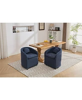 Set of 1 Chenille Fabric Dining Armchair With Back Cushion and Universal Wheels,Blue