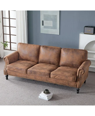 83" Nailhead Couch with Rolled Arm and 22" Deep Seat