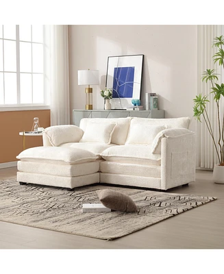Chenille fabric, removable armrests with side pockets, high density sponge filling, oversized double sofa with footstool