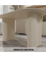 Modern Cream 6-Piece Dining Set with Silver Metal Chair Legs