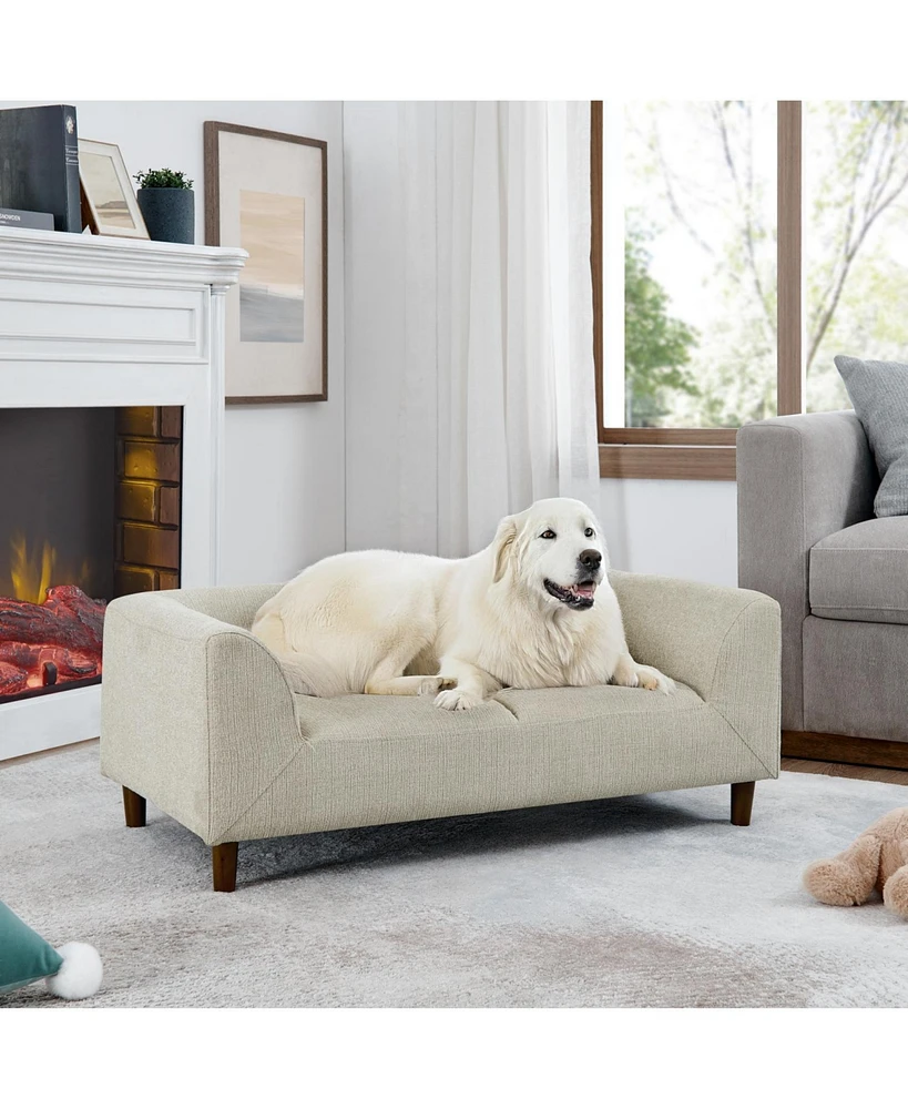 Modern Rectangular Pet Sofa with Backrest and Armrests for Medium and Large Dogs