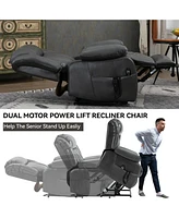 Electric Grey Power Lift Recliner with Vibration Massage and Heating
