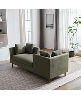 Modern Double-Sided Chaise Lounge with 4 Pillows and Rubberwood Legs