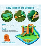 7-in-1 Inflatable Water Slide Park with Trampoline Climbing and 750W Blower