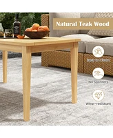 20 Inch x 35.5 Inch Outdoor Teak Wood Coffee Table with Slatted Tabletop for Balcony