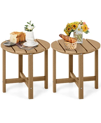 Set of 2 18 Inch Round Weather-Resistant Adirondack Side Tables-Brown