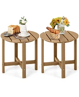 Set of 2 18 Inch Round Weather-Resistant Adirondack Side Tables-Brown