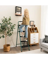 Folding 4-Step Ladder with Tool Tray Non-Slip Footpads and Pedals