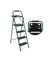 Folding 4-Step Ladder with Tool Tray Non-Slip Footpads and Pedals