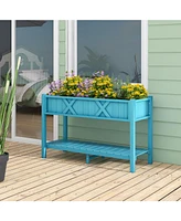 Poly Wood Elevated Planter Box with Legs Storage Shelf Drainage Holes