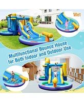 Inflatable Ocean-Themed Bounce House with 680W Blower and 2 Pools