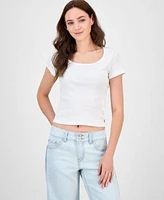 Levis Womens 90s Stripe Shrunken Trucker Jacket Square Neck T Shirt Superlow Straight Leg Loose Jeans