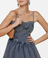Avec Les Filles Women's Denim Rosette Bustier Mini Dress