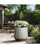 LuxenHome 2-Piece Marble Gray Ribbed Texture MgO Planter Set, Indoor and Outdoor