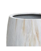LuxenHome 2-Piece Marble White with Brown Ribbons Texture MgO Planter Set, Indoor and Outdoor