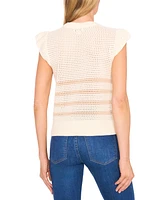 CeCe Women's Floral Crocheted Short-Sleeve Sweater