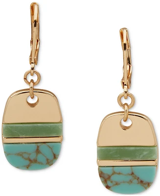 Anne Klein Gold-Tone Green Stone Inlay Dog Tag Drop Earrings