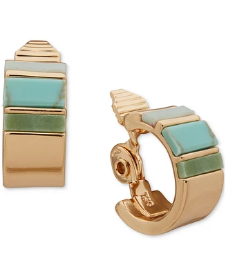Anne Klein Gold-Tone Small Stone Inlay Clip-On C-Hoop Earrings, 0.8"