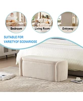 Storage Ottoman, Bedroom End Bench, Upholstered Fabric Storage Ottoman with Safety Hinge, Entryway Padded Footstool, Ottoman Bench for Living Room & B