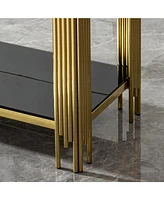 Modern glass top mirror gold stainless steel console table for living room