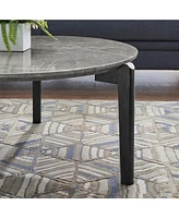 Living Room Coffee Table: Modern and stylish 24 inch round small coffee table, imitation marble tabletop with rubber wood solid wood legs