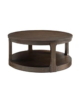 40inch Large Curved 2 Tier Traditional Round Circle Wooden Center Coffee Table,Mid Century Rounded Table with Wheels, Table for living Room,Office,Apa