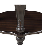 22" Two Tone Round End Table,Solid Wood Sofa Side Table with Shelf,Living Room Corner Table Easy Assemble, Espresso